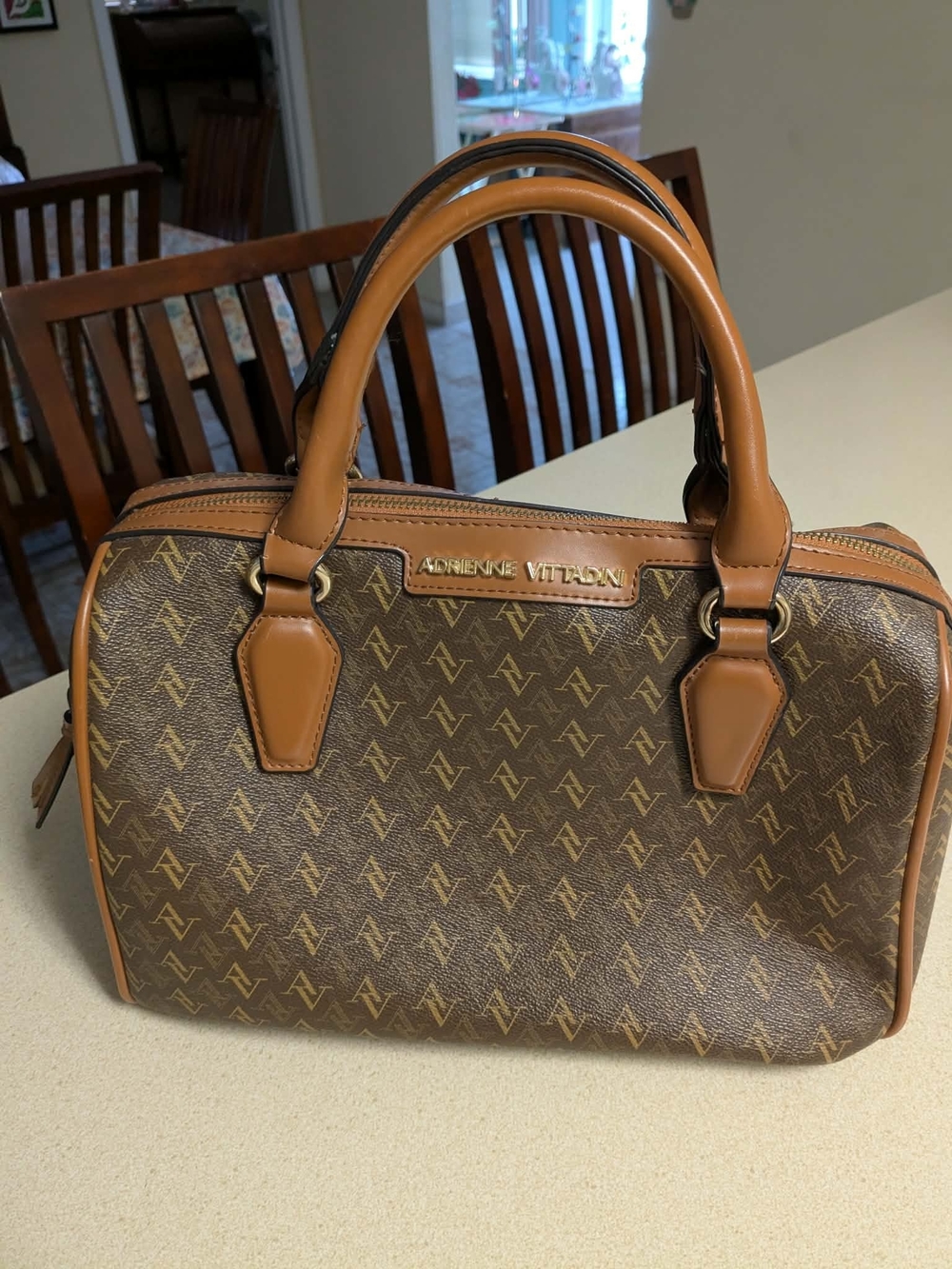 Adrienne Vittadini Brown & Tan Logo Satchel